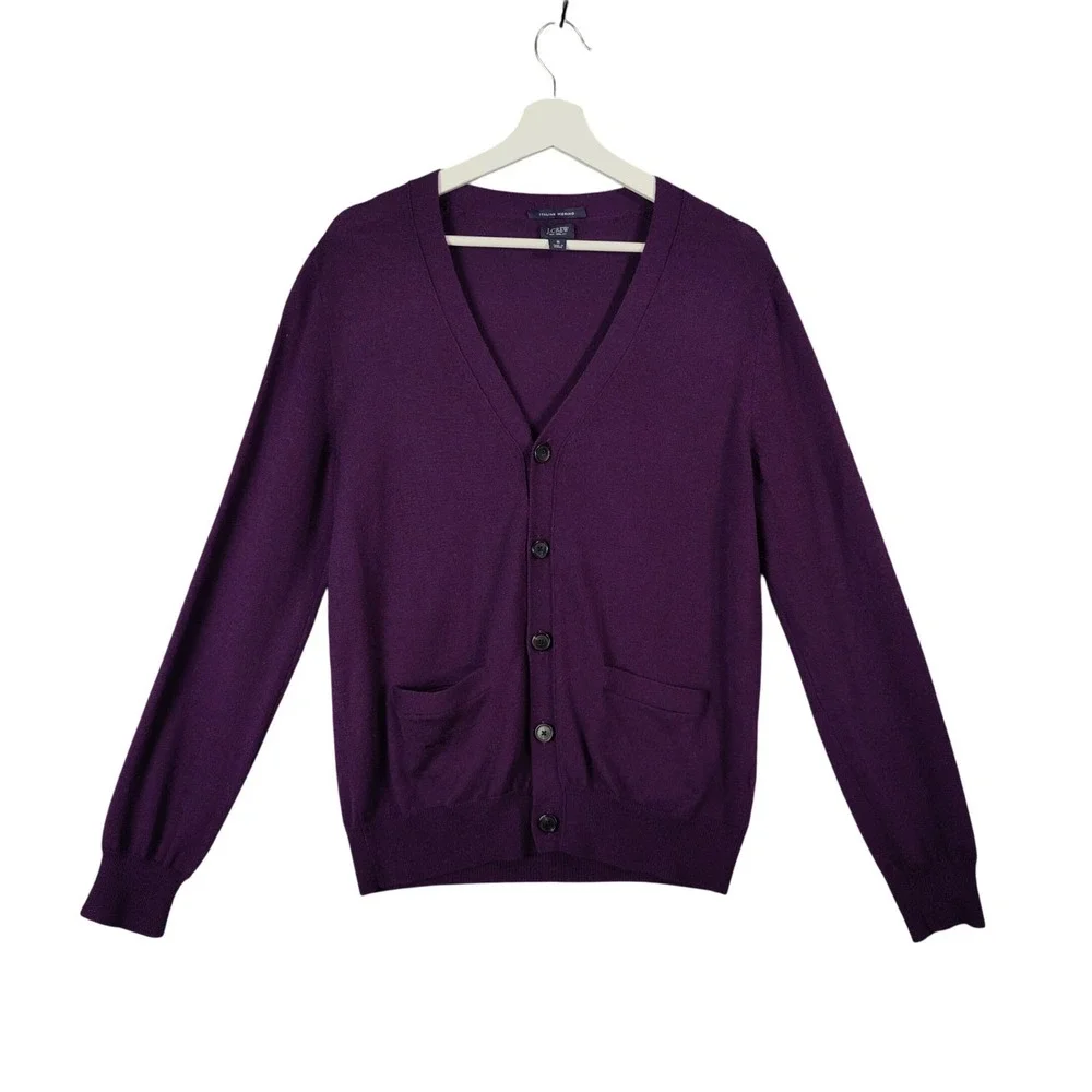 J.Crew Mens Dark Academia Preppy Merino Wool Cardigan S Purple V-Neck Sweater